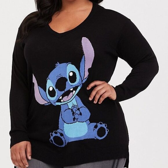 Disney Lilo & Stitch Knit Sweater Women’s V Neck Black Size X1 - Picture 1 of 6